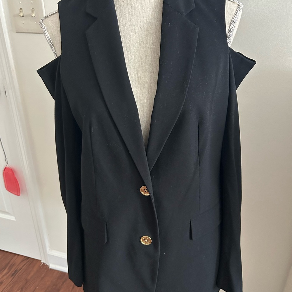 Michael Kors Black and Gold Sleeveless Blazer